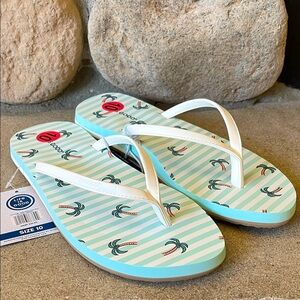 Life Is Good Striped Palm Tree Sandals - White and Green Sz 10